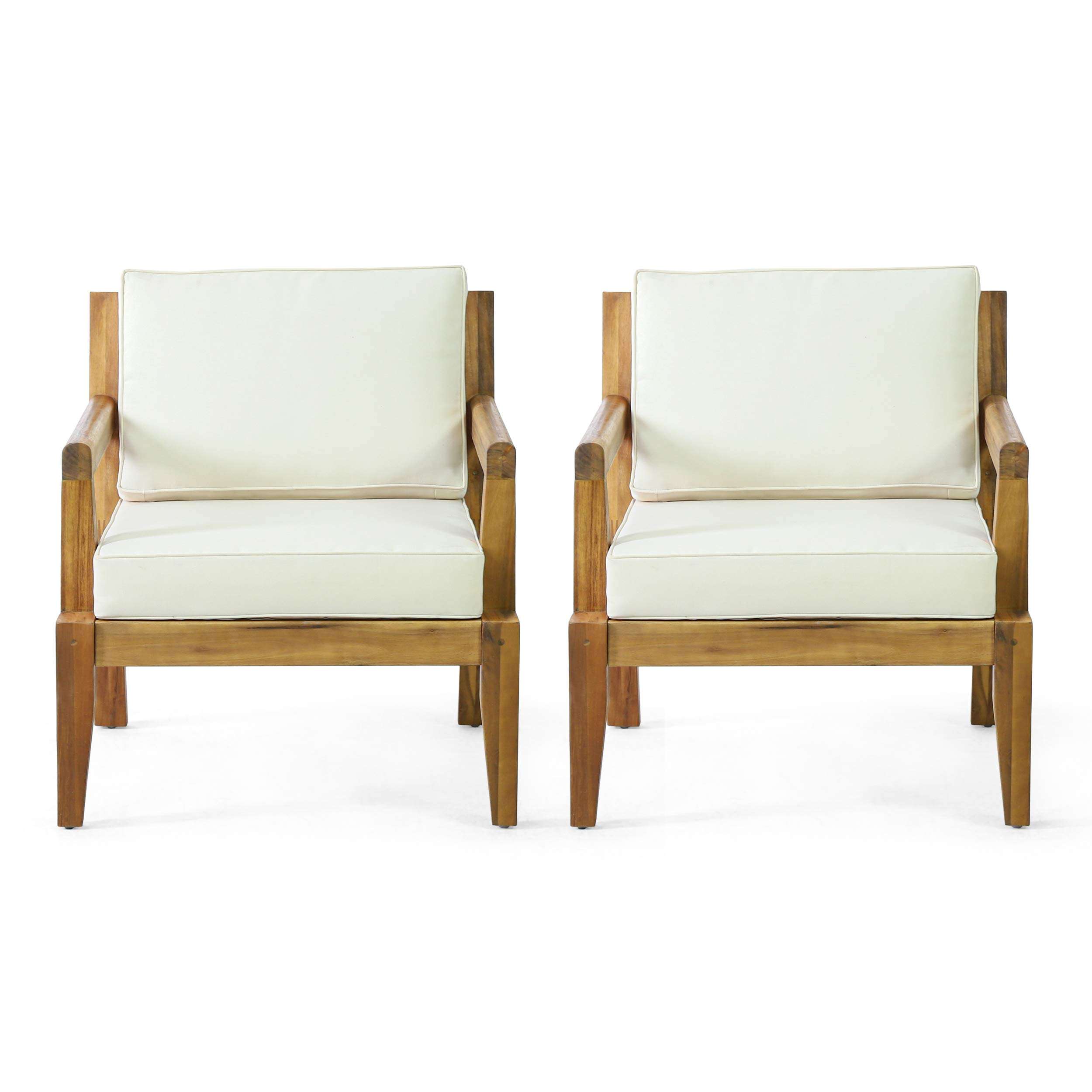 Christopher Knight Home Rossville Outdoor Club Chairs, Teak Finish + Beige - Image 1