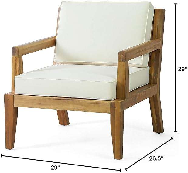 Christopher Knight Home Rossville Outdoor Club Chairs, Teak Finish + Beige - Image 13