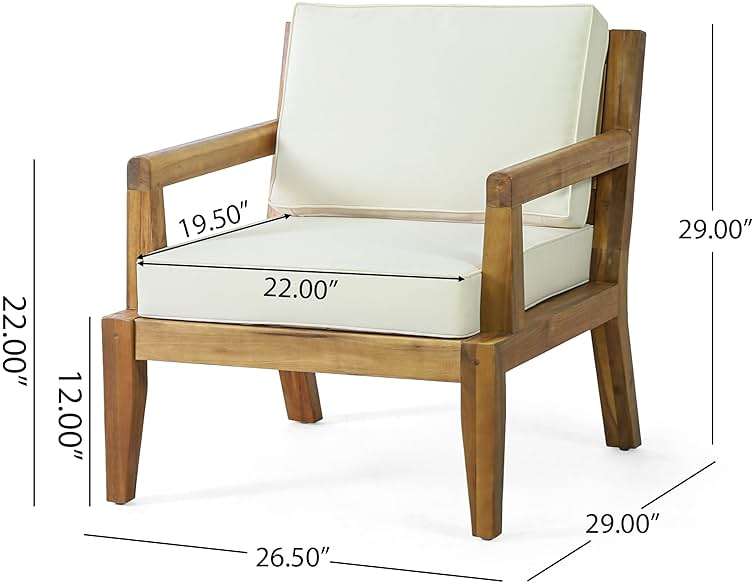 Christopher Knight Home Rossville Outdoor Club Chairs, Teak Finish + Beige - Image 3