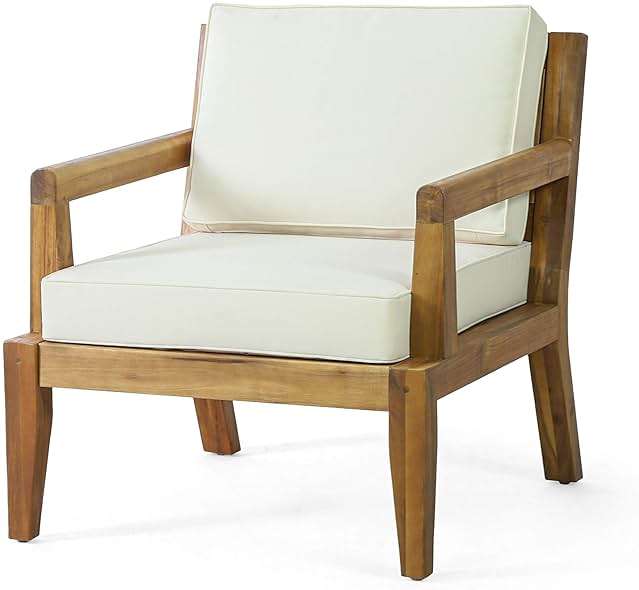 Christopher Knight Home Rossville Outdoor Club Chairs, Teak Finish + Beige - Image 4