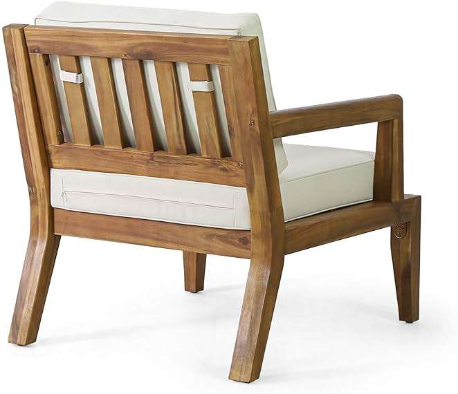 Christopher Knight Home Rossville Outdoor Club Chairs, Teak Finish + Beige - Image 5