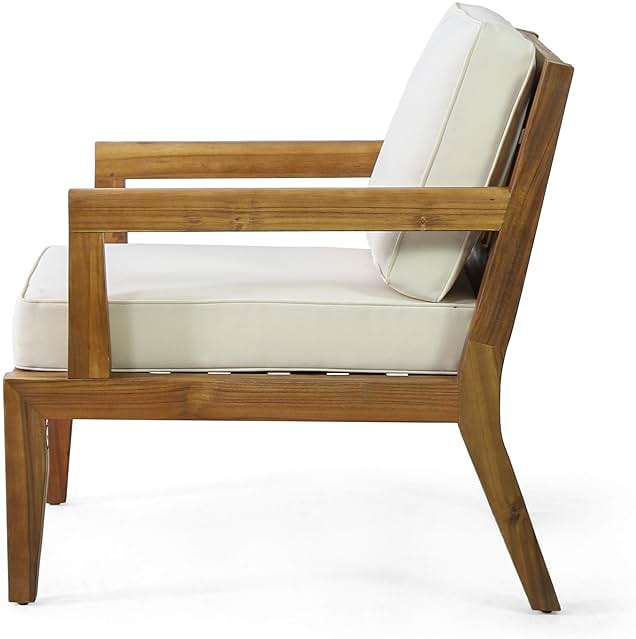 Christopher Knight Home Rossville Outdoor Club Chairs, Teak Finish + Beige - Image 6