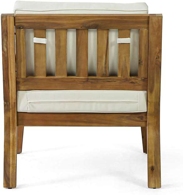 Christopher Knight Home Rossville Outdoor Club Chairs, Teak Finish + Beige - Image 7
