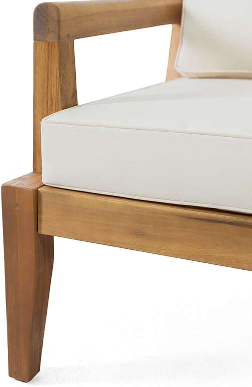Christopher Knight Home Rossville Outdoor Club Chairs, Teak Finish + Beige - Image 8