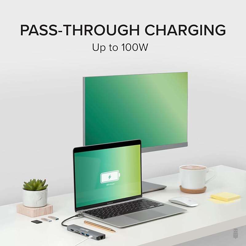 Plugable 7-in-1 USB C Hub Driverless Multiport Adapter with Ethernet, Single 4K60Hz HDMI, 100W Pass-Through Charging, 2X USB 3.0, SD/microSD, for USB-C, USB4, Thunderbolt, Mac, Windows, Chromebook - Image 4
