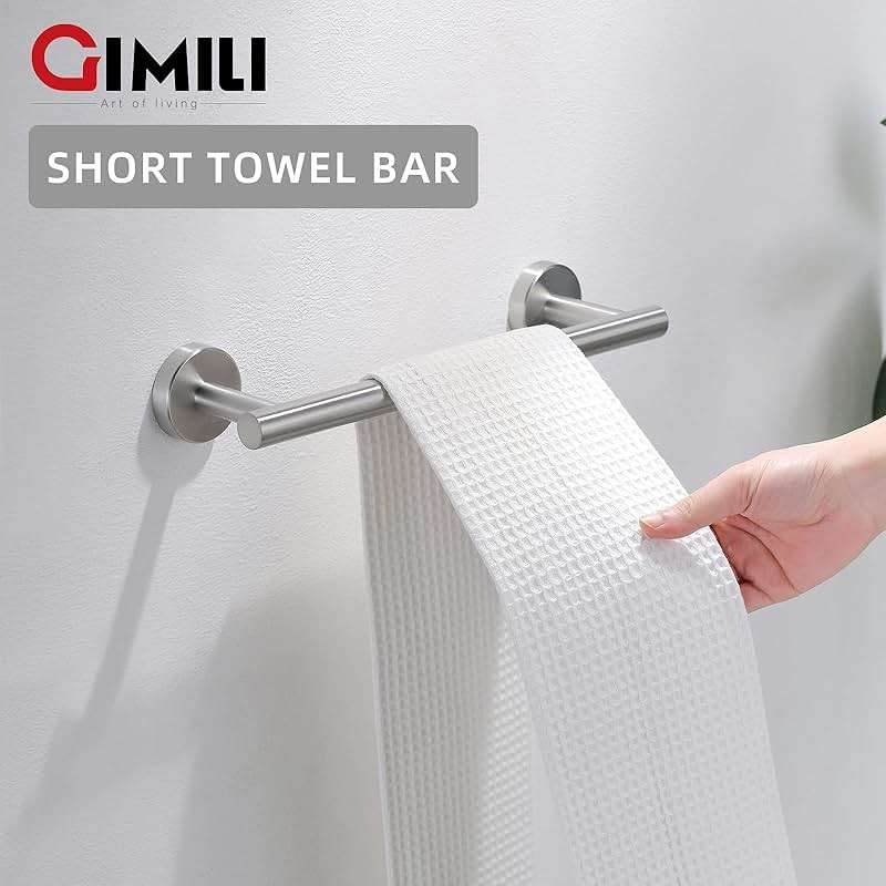 GIMILI 2 Pack 4 Piece Bathroom Hardware Set Brushed Nickel,Stainless Steel Bathroom Accessories Set, Towel bar Kit Wall Mounted, Toilet Paper Holder, Towel Bars, Robe Hook,Towel Rails and Rings - Image 3