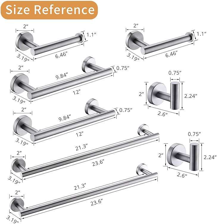 GIMILI 2 Pack 4 Piece Bathroom Hardware Set Brushed Nickel,Stainless Steel Bathroom Accessories Set, Towel bar Kit Wall Mounted, Toilet Paper Holder, Towel Bars, Robe Hook,Towel Rails and Rings - Image 6