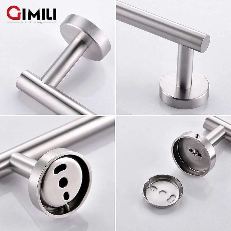 GIMILI 2 Pack 4 Piece Bathroom Hardware Set Brushed Nickel,Stainless Steel Bathroom Accessories Set, Towel bar Kit Wall Mounted, Toilet Paper Holder, Towel Bars, Robe Hook,Towel Rails and Rings - Image 7