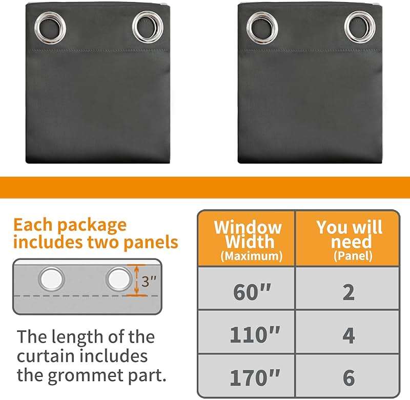 YoungsTex Blackout Curtains 63 Inches Long 2 Panels Set - Room Darkening Drapes with Grommet Thermal Insulated Privacy for Living Room Bedroom Window, 42 x 63 Inch, Dark Grey - Image 6