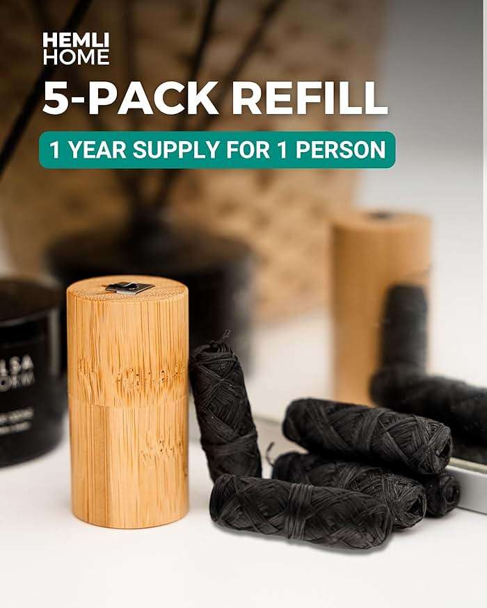 Bamboo Charcoal Dental Floss Refills, Bambo Woven Fibres, 5 x 33 Yards, Organic Refillable Dental Floss, Natural Floss, Eco-Friendly Floss. Plant-Based Candelilla Wax Floss with Natural Mint Flavoring - Image 6