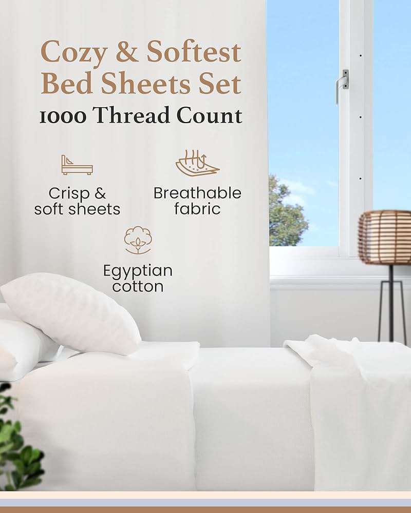 Good Sleep Bedding 100% Egyptian Cotton Sheets Queen Size, 4 Piece Silky Sateen Weave Queen Bed Sheets, Ultra-Soft & Durable Hotel Luxury, 16 Inch Deep Pocket Queen Sheets - White - Image 2