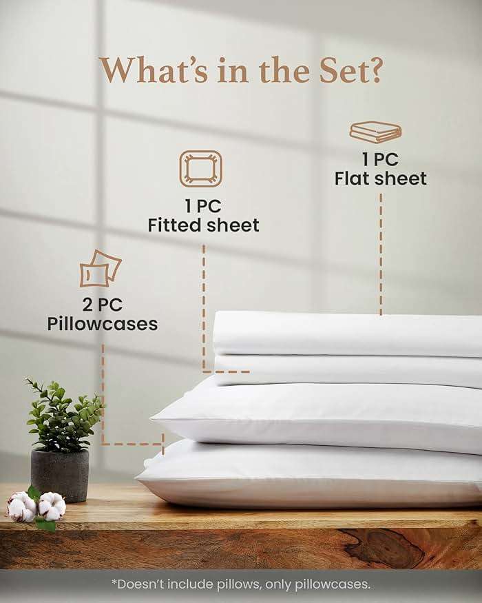 Good Sleep Bedding 100% Egyptian Cotton Sheets Queen Size, 4 Piece Silky Sateen Weave Queen Bed Sheets, Ultra-Soft & Durable Hotel Luxury, 16 Inch Deep Pocket Queen Sheets - White - Image 3