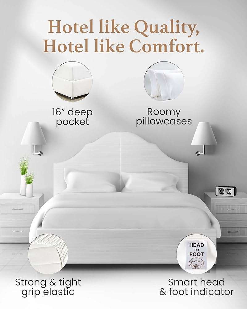 Good Sleep Bedding 100% Egyptian Cotton Sheets Queen Size, 4 Piece Silky Sateen Weave Queen Bed Sheets, Ultra-Soft & Durable Hotel Luxury, 16 Inch Deep Pocket Queen Sheets - White - Image 4