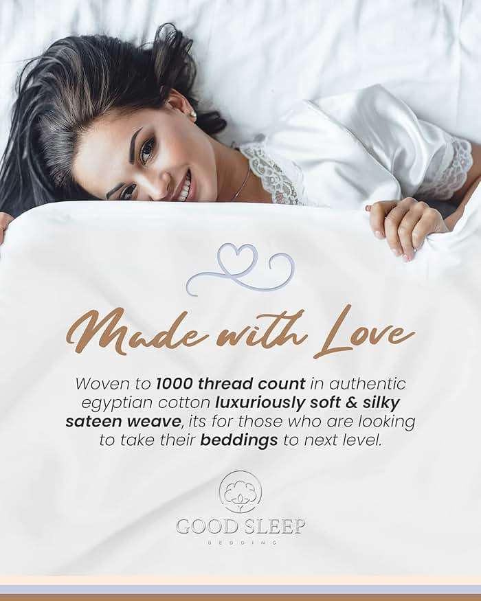 Good Sleep Bedding 100% Egyptian Cotton Sheets Queen Size, 4 Piece Silky Sateen Weave Queen Bed Sheets, Ultra-Soft & Durable Hotel Luxury, 16 Inch Deep Pocket Queen Sheets - White - Image 6