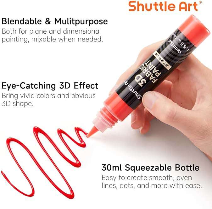 66 Colors Fabric Paint, Shuttle Art 3D Fabric Paint with Stencil and Brushes, Permanent Textile Paint Includes Neon, Metallic, Glitter and Glow in the Dark Paint, Ideal for Clothing and DIY Decoration - Image 4