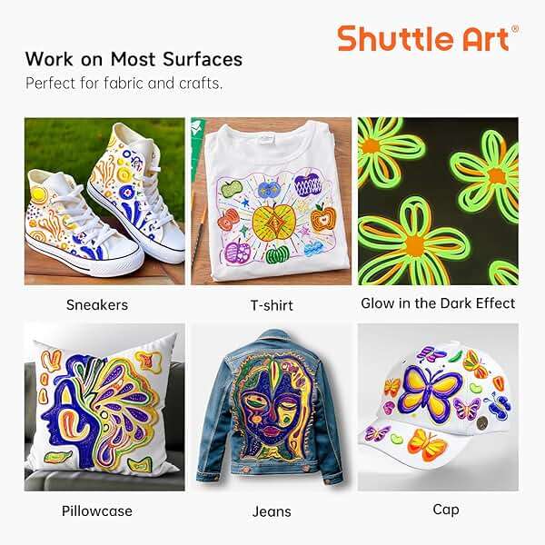 66 Colors Fabric Paint, Shuttle Art 3D Fabric Paint with Stencil and Brushes, Permanent Textile Paint Includes Neon, Metallic, Glitter and Glow in the Dark Paint, Ideal for Clothing and DIY Decoration - Image 8