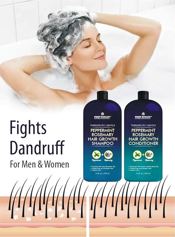 First Botany, Peppermint Rosemary Hair Regrowth and Anti Hair Loss Shampoo and Conditioner Set - Daily Hydrating, Detoxifying, Volumizing Shampoo and Fights Dandruff For Men and Women 16 fl oz x 2 - Image 3