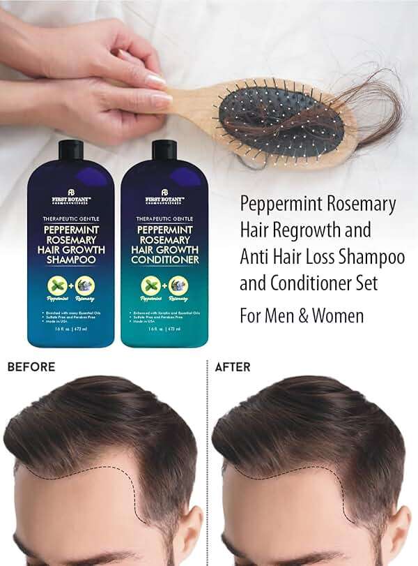 First Botany, Peppermint Rosemary Hair Regrowth and Anti Hair Loss Shampoo and Conditioner Set - Daily Hydrating, Detoxifying, Volumizing Shampoo and Fights Dandruff For Men and Women 16 fl oz x 2 - Image 4