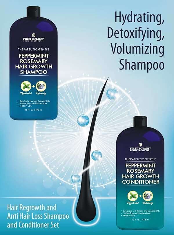 First Botany, Peppermint Rosemary Hair Regrowth and Anti Hair Loss Shampoo and Conditioner Set - Daily Hydrating, Detoxifying, Volumizing Shampoo and Fights Dandruff For Men and Women 16 fl oz x 2 - Image 6
