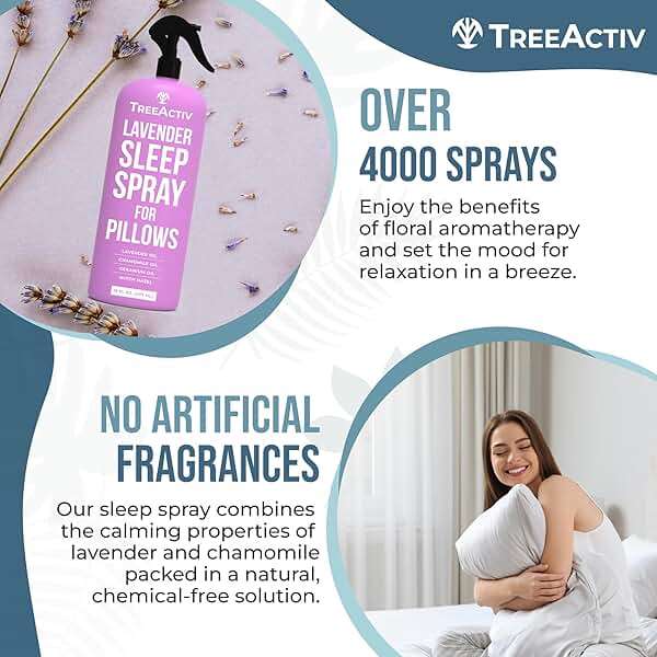 TreeActiv Sleep Spray Calming Lavender Chamomile, Soothing Witch Hazel & Lavender Pillow Spray Air Freshener for Room, Bed, Fabric, Pillows & Linen Mist for Sleeping & Relaxation, 4000+ Sprays, 16 Oz - Image 3