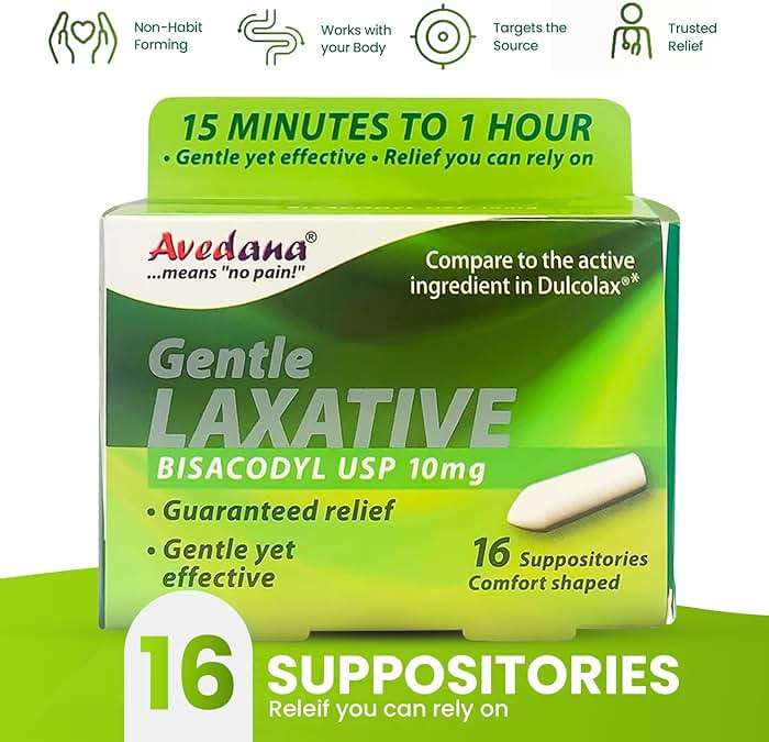 AVEDANA Bisacodyl Laxative Suppository | USP 10mg for Fast, Gentle Constipation Relief | Comfort-Shaped, Pack of 16 Suppositories - Image 3
