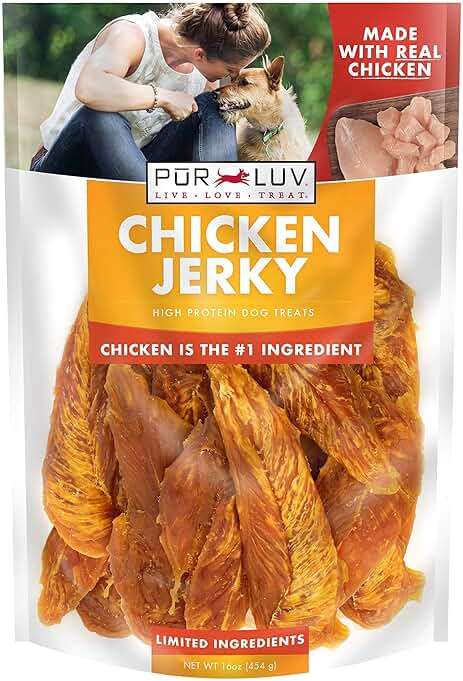 Pur Luv Chicken Jerky Dog Treats, Made with 100% Real Chicken Breast, 16 Ounces, Healthy, Easily Digestible, Long-Lasting, High Protein, Satisfies Dog's Urge to Chew - Image 1