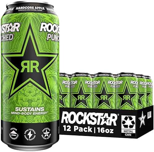Rockstar Energy Drink Punched Hardcore Apple, 16oz Cans (12 Pack) - Image 1