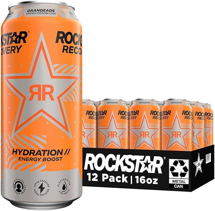 Rockstar Energy Drink with Caffeine Taurine and Electrolytes, Recovery Orange, 16 Fl Oz (Pack of 12) - Image 1