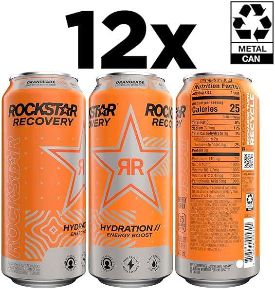 Rockstar Energy Drink with Caffeine Taurine and Electrolytes, Recovery Orange, 16 Fl Oz (Pack of 12) - Image 2