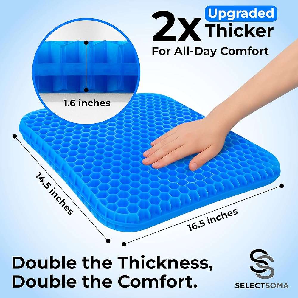 SelectSoma Double-Thick Gel Seat Cushion for Long Sitting Pressure Relief for Back, Sciatica, Coccyx, Tailbone Pain - Cushion for Airplane Travel, Office Chair, Wheelchair, Car & Truck - Egg Seat Pad - Image 2