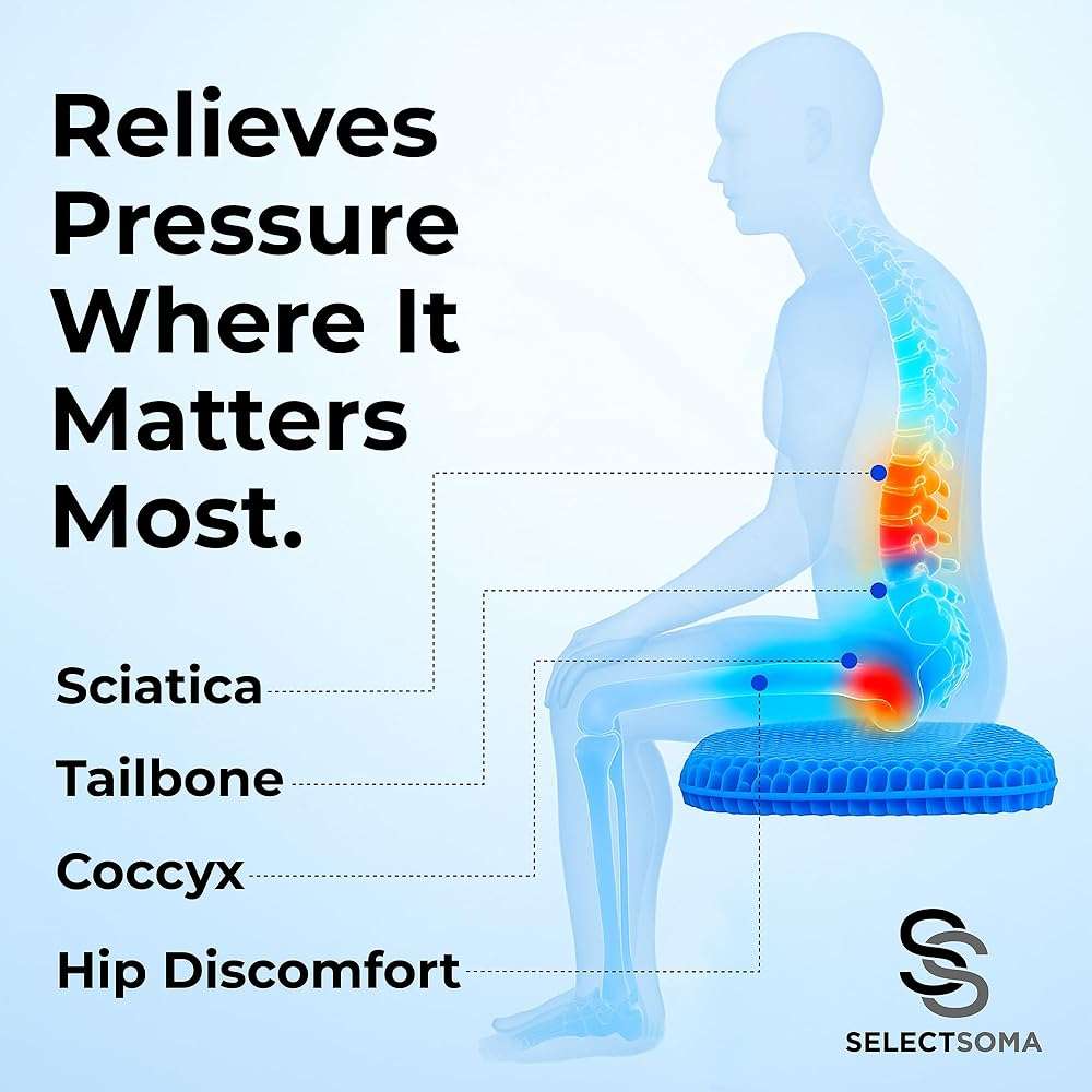 SelectSoma Double-Thick Gel Seat Cushion for Long Sitting Pressure Relief for Back, Sciatica, Coccyx, Tailbone Pain - Cushion for Airplane Travel, Office Chair, Wheelchair, Car & Truck - Egg Seat Pad - Image 4