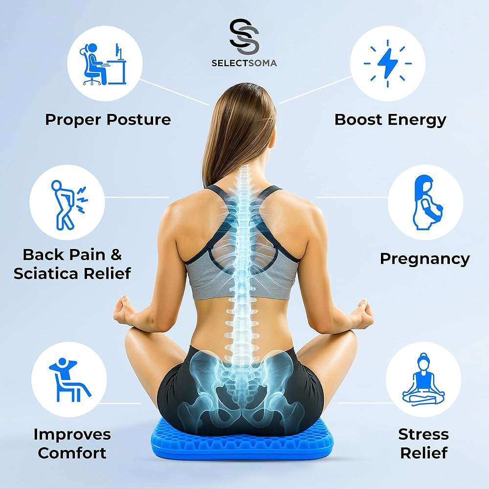 SelectSoma Double-Thick Gel Seat Cushion for Long Sitting Pressure Relief for Back, Sciatica, Coccyx, Tailbone Pain - Cushion for Airplane Travel, Office Chair, Wheelchair, Car & Truck - Egg Seat Pad - Image 7