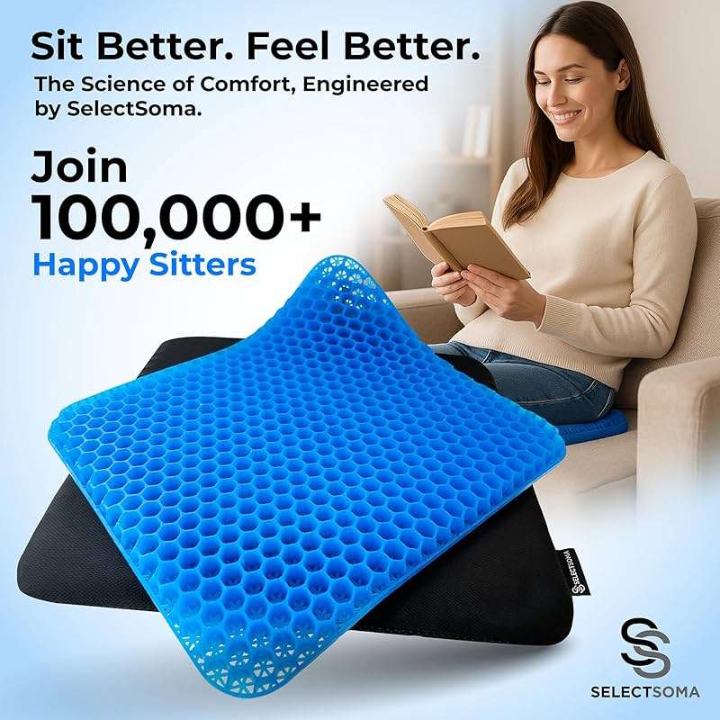 SelectSoma Double-Thick Gel Seat Cushion for Long Sitting Pressure Relief for Back, Sciatica, Coccyx, Tailbone Pain - Cushion for Airplane Travel, Office Chair, Wheelchair, Car & Truck - Egg Seat Pad - Image 9