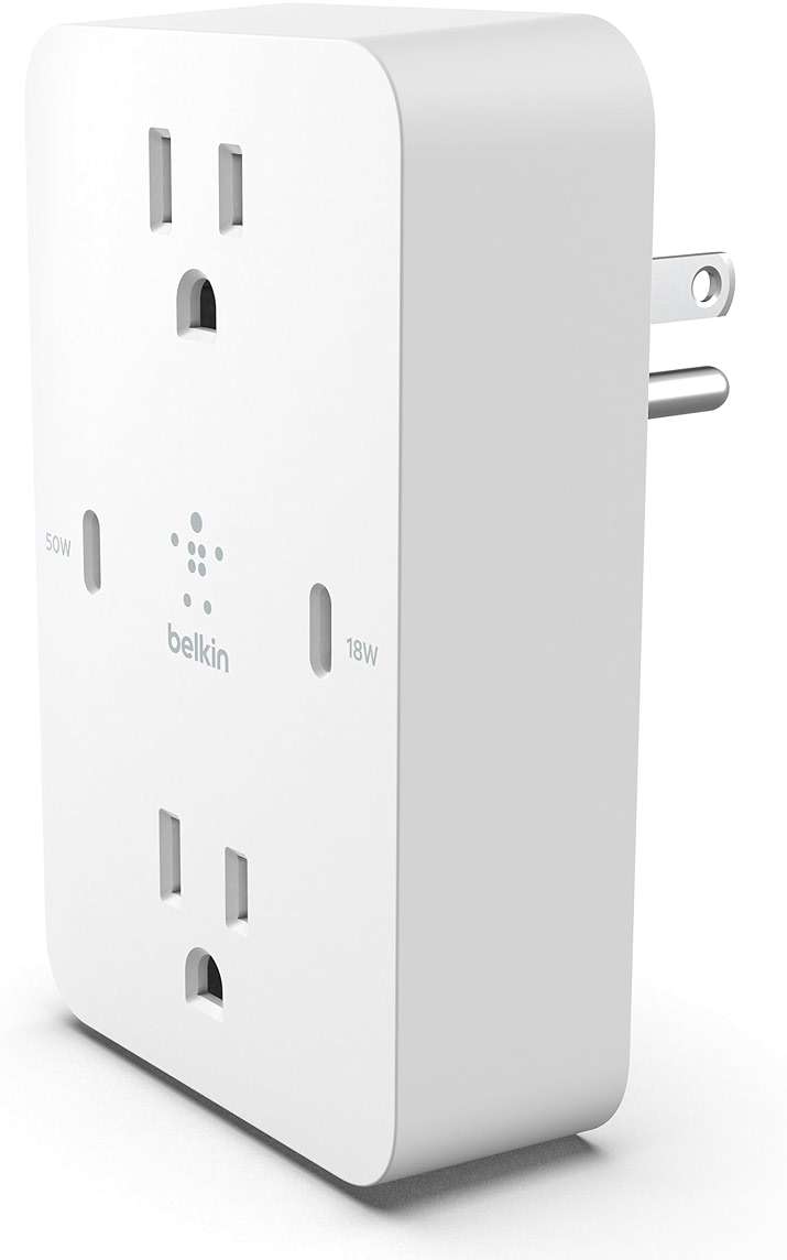 Belkin Multi-Outlet Extender, Fast Charging USB-C Plug Adapter - Safe Charge for MacBook Pro, Chromebook, Apple iPhone 17, Air, 16, 15, 14, Samsung Galaxy S25, Nintendo Switch 2, & More - White - Image 1