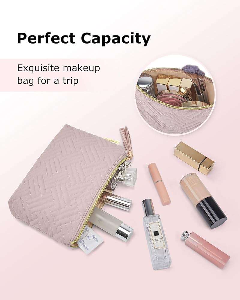 BAGSMART Small Makeup Bag, Elegant Cosmetic Pouch with Tassel, Soft Water-Resistant Travel Organizer for Women, Cosmetics & Everyday Essentials, Pink - Image 4