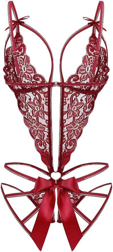 Donnalla Women's Deep V Lace Teddy One Piece Lingerie Cutout Strappy Lingerie - Image 3