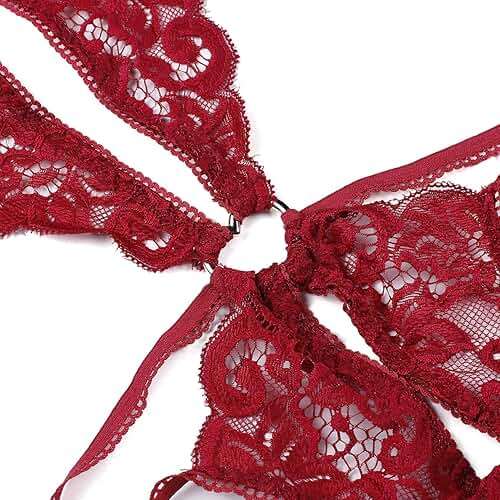 Donnalla Women's Deep V Lace Teddy One Piece Lingerie Cutout Strappy Lingerie - Image 5