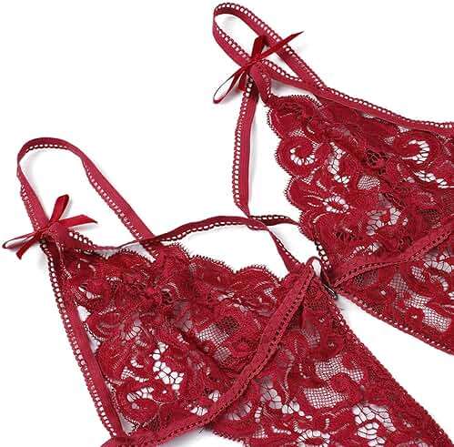 Donnalla Women's Deep V Lace Teddy One Piece Lingerie Cutout Strappy Lingerie - Image 7