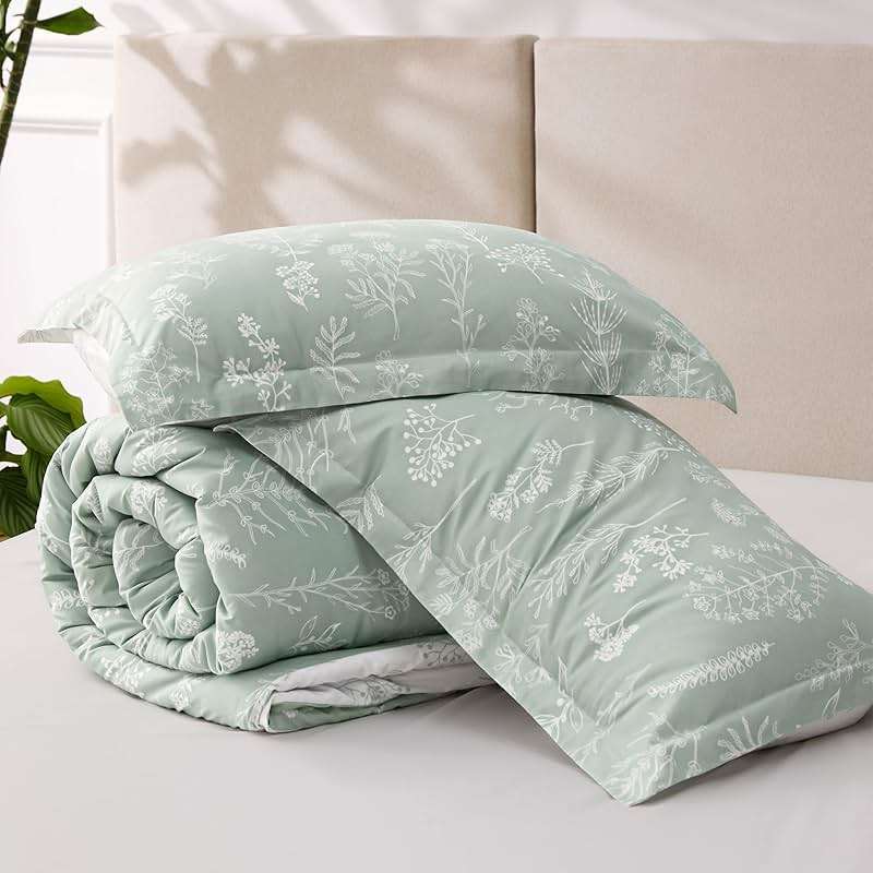 Bedsure Queen Comforter Set - Sage Green Bed Set, 3 Pieces Lightweight Summer Cute Floral Bedding, 1 Soft Reversible Botanical Flowers Comforter and 2 Pillow Shams - Image 9