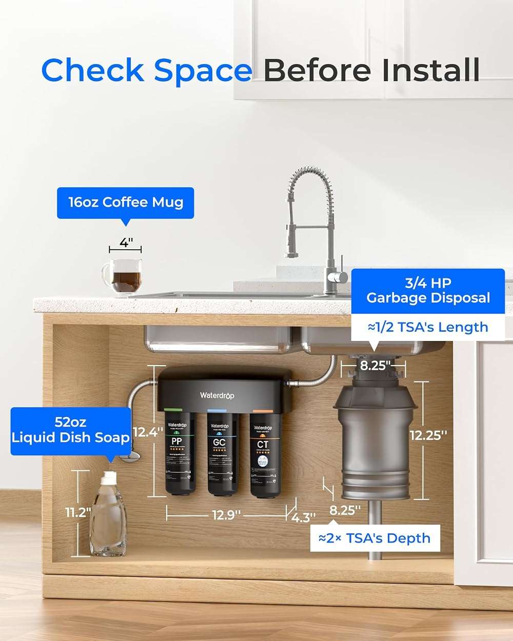 Waterdrop TSA 8 Layer Under Sink Water Filter System, Under Sink Water Filtration System, Reduces PFAS, PFOA/PFOS, Fluoride, Chlorine, Bad Taste & Odor, NSF/ANSI 42 Certified, Direct Connect to Faucet - Image 5