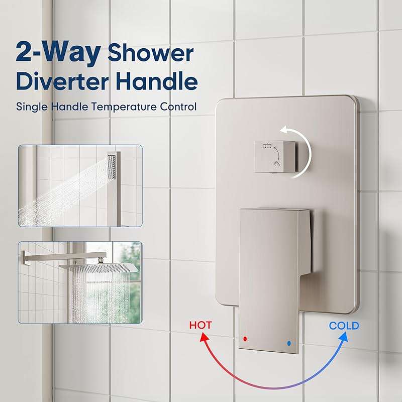 ESNBIA Shower System,10 Inches Shower Faucet Set with Pressure Balance Valve, Rain Shower Head with Handheld Spray Combo, Brushed Nickel - Image 6