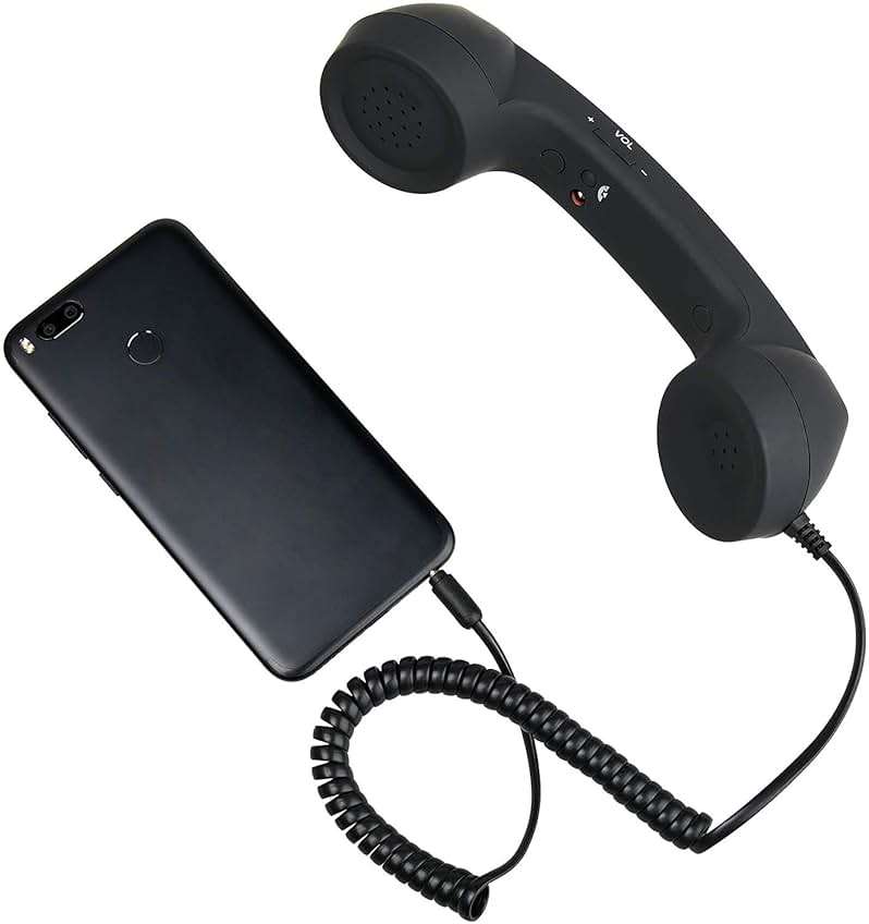 YTYKINOY Retro 3.5mm Telephone Handset Cell Phone Receiver Mic Microphone Speaker for iPhone iPad Mobile Phones Cellphone Smartphone (Black) - Image 2