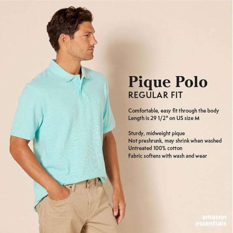 Amazon Essentials Men's Regular-Fit Short Sleeve Cotton Pique Polo Shirt (Available in Big & Tall) - Image 2