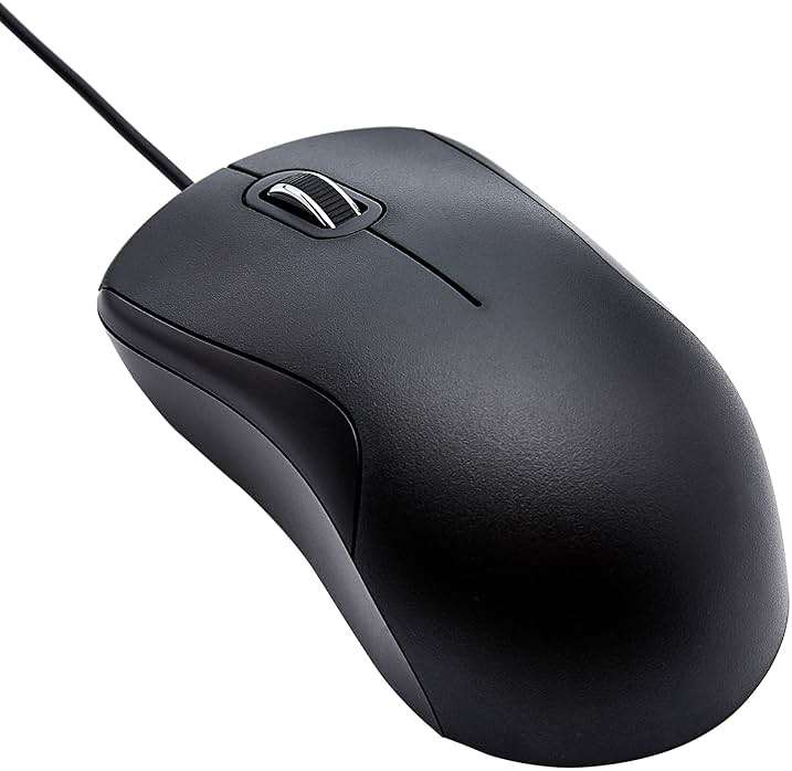 Amazon Basics 3-Button USB Wired Mouse with Precision Scroll Wheel, 1000 DPI, Ergonomic Grip, Plug and Play, 6-foot Cable, Black - Image 1