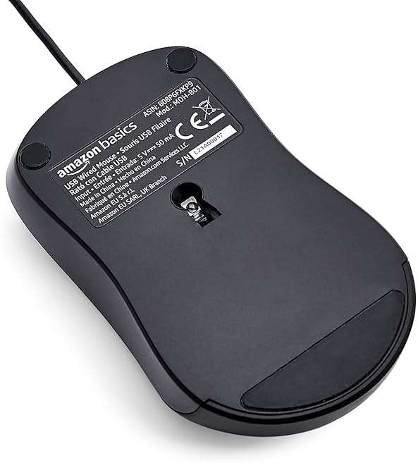 Amazon Basics 3-Button USB Wired Mouse with Precision Scroll Wheel, 1000 DPI, Ergonomic Grip, Plug and Play, 6-foot Cable, Black - Image 2
