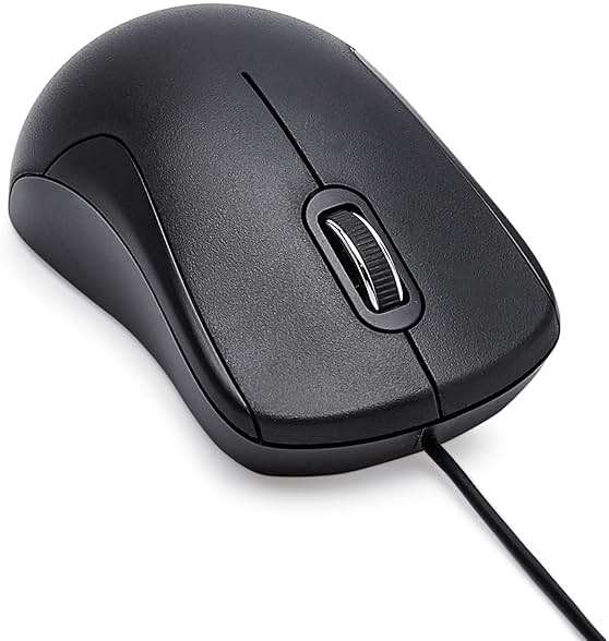 Amazon Basics 3-Button USB Wired Mouse with Precision Scroll Wheel, 1000 DPI, Ergonomic Grip, Plug and Play, 6-foot Cable, Black - Image 3