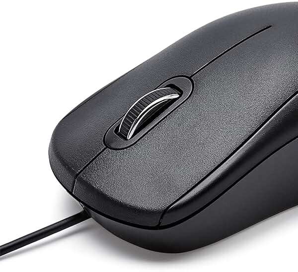 Amazon Basics 3-Button USB Wired Mouse with Precision Scroll Wheel, 1000 DPI, Ergonomic Grip, Plug and Play, 6-foot Cable, Black - Image 4