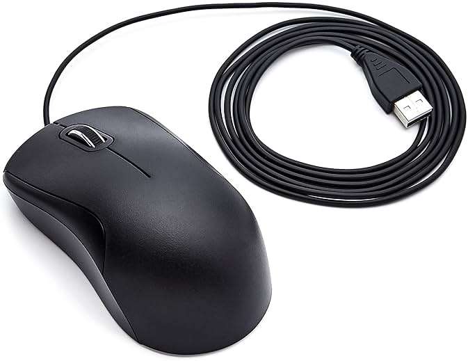 Amazon Basics 3-Button USB Wired Mouse with Precision Scroll Wheel, 1000 DPI, Ergonomic Grip, Plug and Play, 6-foot Cable, Black - Image 5