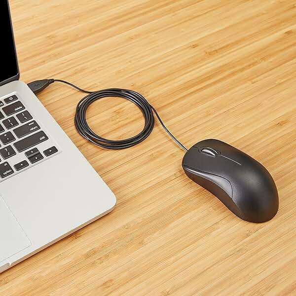 Amazon Basics 3-Button USB Wired Mouse with Precision Scroll Wheel, 1000 DPI, Ergonomic Grip, Plug and Play, 6-foot Cable, Black - Image 6