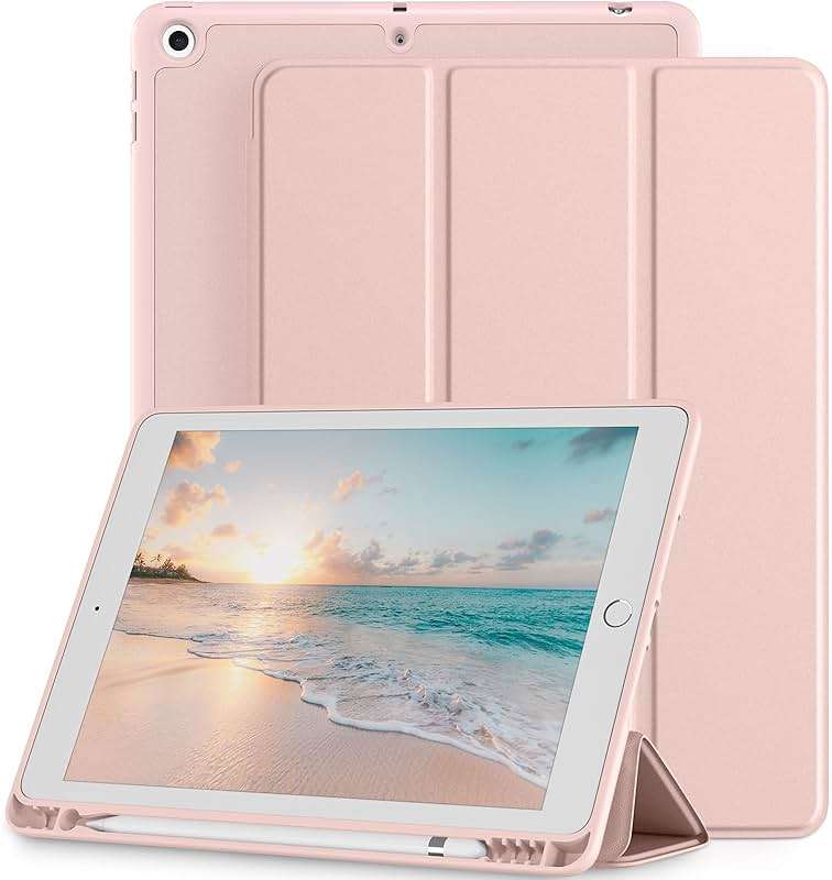 Mastten Compatible with iPad 9th/8th/7th Generation Case, for iPad 10.2 Inch Case with Pencil Holder, TPU Smart Stand Back Cover 2021/2020/2019, Auto Wake/Sleep, Rose Pink - Image 1
